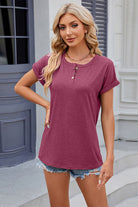 Round Neck Rolled Short Sleeve T-Shirt Trendsi