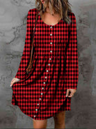 Double Take Full Size Plaid Round Neck Long Sleeve Magic Dress Trendsi