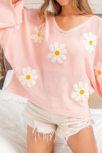 Flower Pattern Long Sleeve Sweater Trendsi