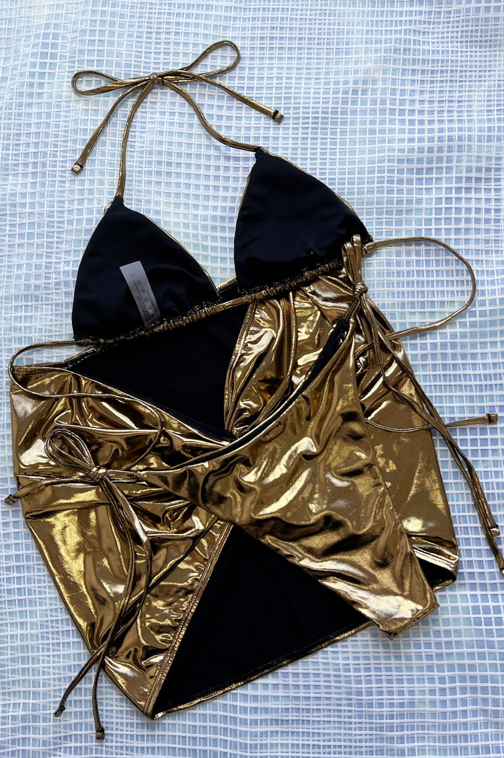 Tied Halter Neck Three-Piece Bikini Set Trendsi