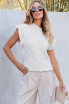 Ruffled Round Neck Cap Sleeve Knit Top Trendsi