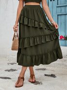 Ruffled Elastic Waist Midi Skirt Trendsi