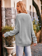 Waffle-Knit Long Sleeve Sweater Trendsi