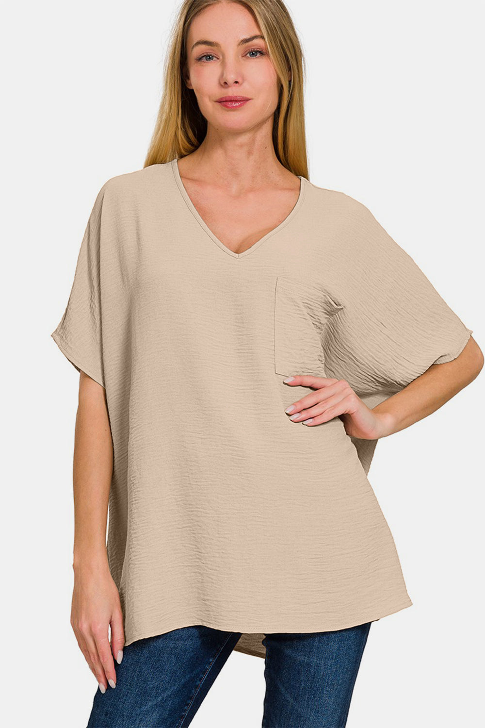 Zenana Full Size Texture V-Neck Short Sleeve Top Trendsi