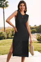 Slit Round Neck Sleeveless Sweater Dress Trendsi