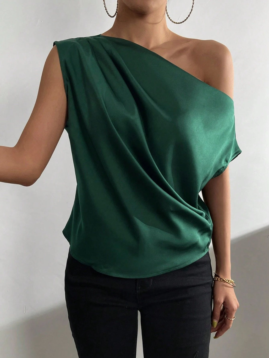 Ruched Single Shoulder Blouse Trendsi