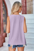 Eyelet Open Front Sleeveless Cardigan Trendsi