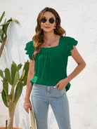 Ruffled Square Neck Cap Sleeve Blouse Trendsi