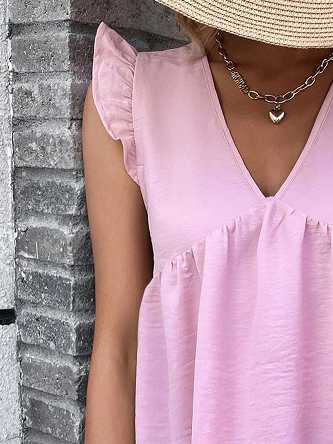 Ruffled V-Neck Cap Sleeve Blouse Trendsi