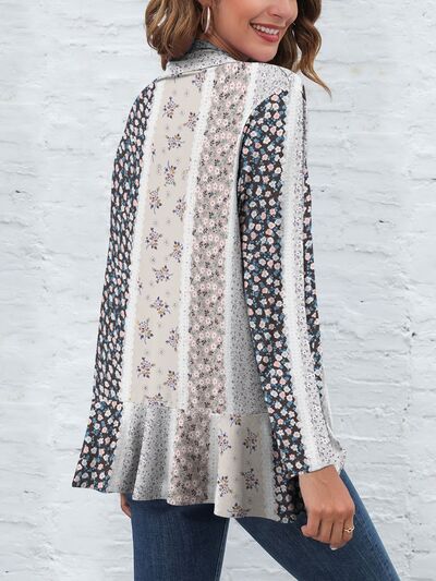 Printed Open Front Long Sleeve Cardigan Trendsi