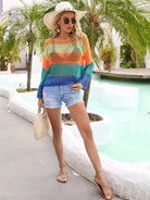 Color Block Openwork Boat Neck Cover Up Trendsi