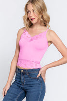 ACTIVE BASIC V-Neck Lace Detail Ribbed Seamless Cami Trendsi