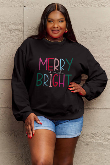 Simply Love Full Size MERRY AND BRIGHT Graphic Sweatshirt Trendsi