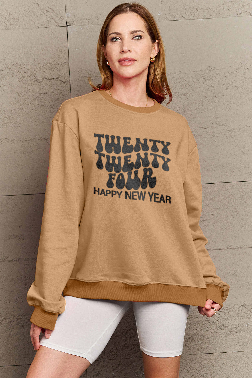 Simply Love Full Size TWENTY TWENTY FOUR HAPPY NEW YEAR Dropped Shoulder Sweatshirt Trendsi