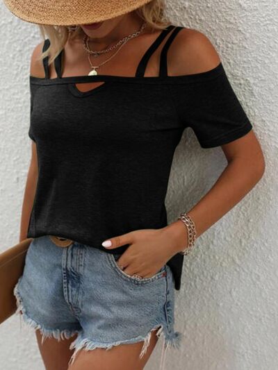 Double Spaghetti Straps Short Sleeve T-Shirt Trendsi