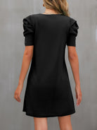 Round Neck Puff Sleeve Mini Dress Trendsi