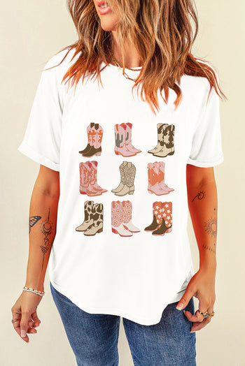 Boot Graphic Round Neck Short Sleeve T-Shirt Trendsi