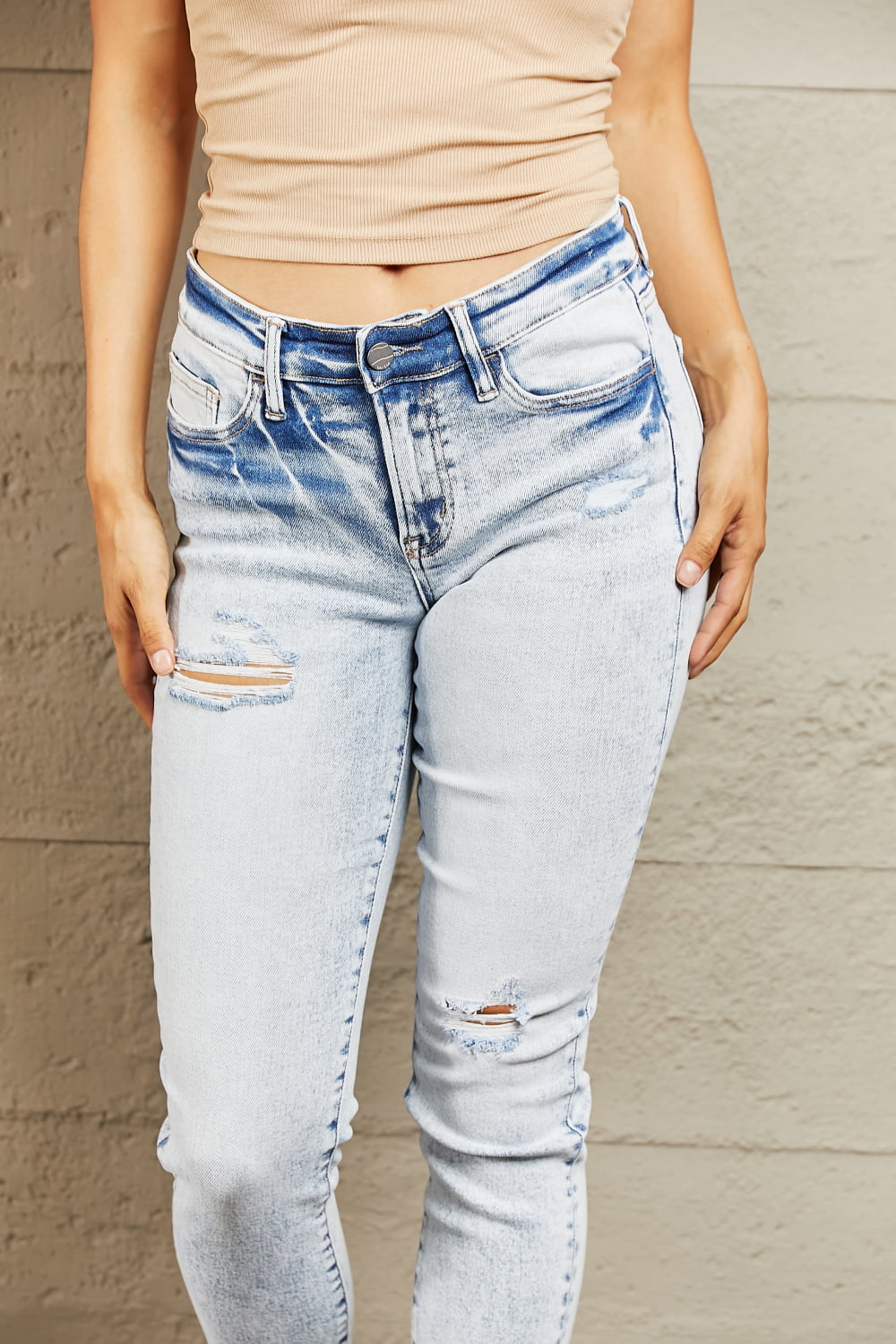 BAYEAS Mid Rise Acid Wash Skinny Jeans Trendsi
