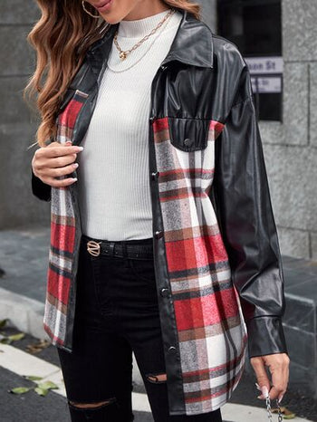 Plaid Button Up Dropped Shoulder Jacket Trendsi