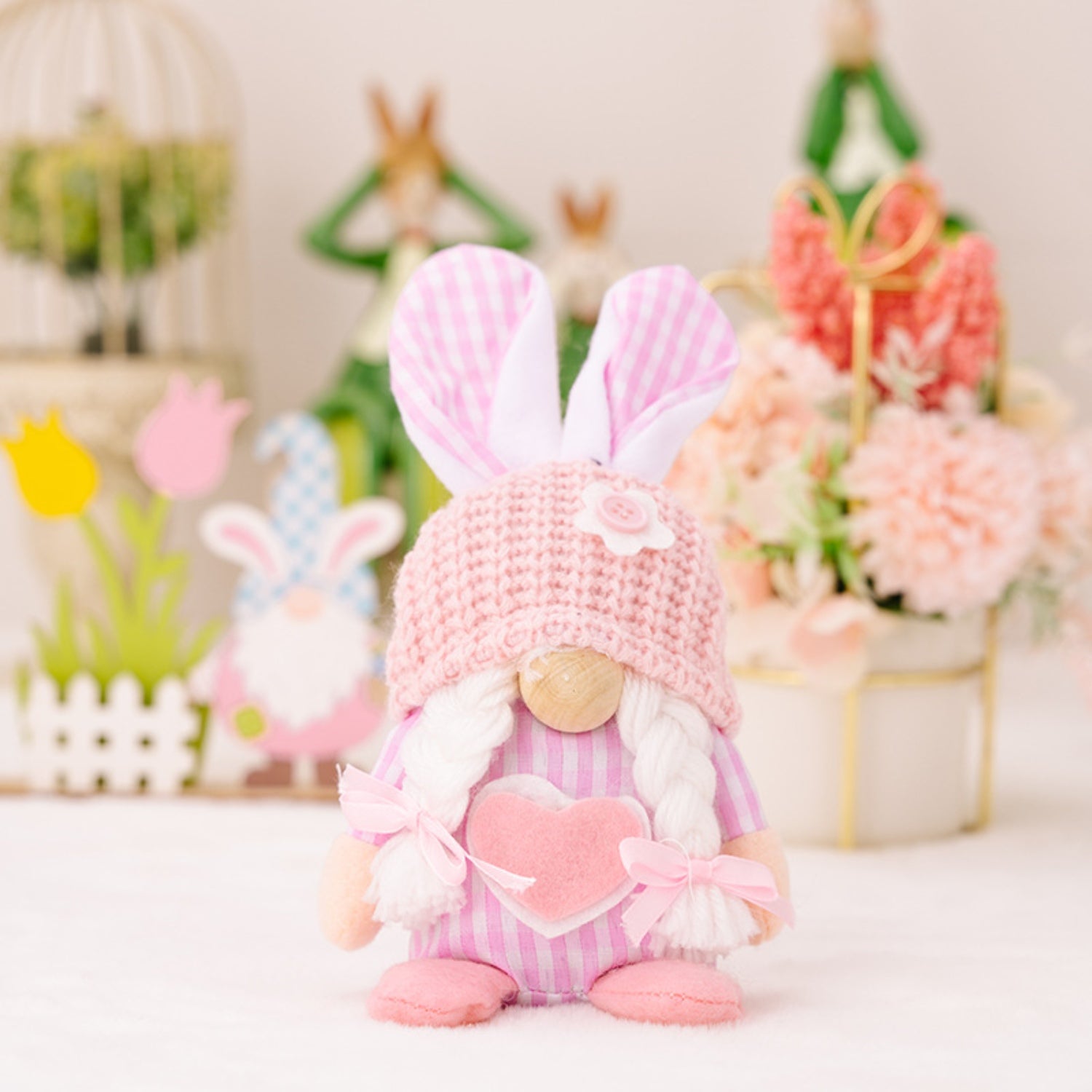Easter Plaid Knitted Hat Faceless Doll with Rabbit Ears Trendsi