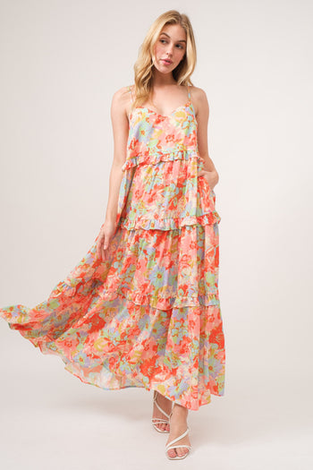 And The Why Floral Ruffled Tiered Maxi Cami Dress Trendsi