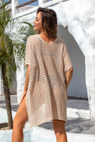 Openwork Slit Scoop Neck Cover Up Trendsi