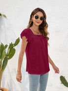 Ruffled Square Neck Cap Sleeve Blouse Trendsi