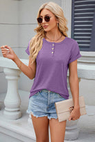 Round Neck Rolled Short Sleeve T-Shirt Trendsi