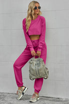 Round Neck Long Sleeve Cropped Top and Pants Set Trendsi