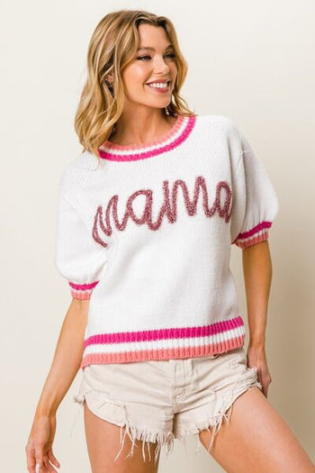 BiBi MAMA Contrast Trim Short Sleeve Sweater Trendsi