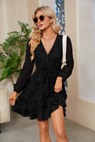 Surplice Lace Long Sleeve Mini Dress Trendsi