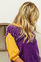 BiBi Color Block Pearl Detail Round Neck Sweater Trendsi