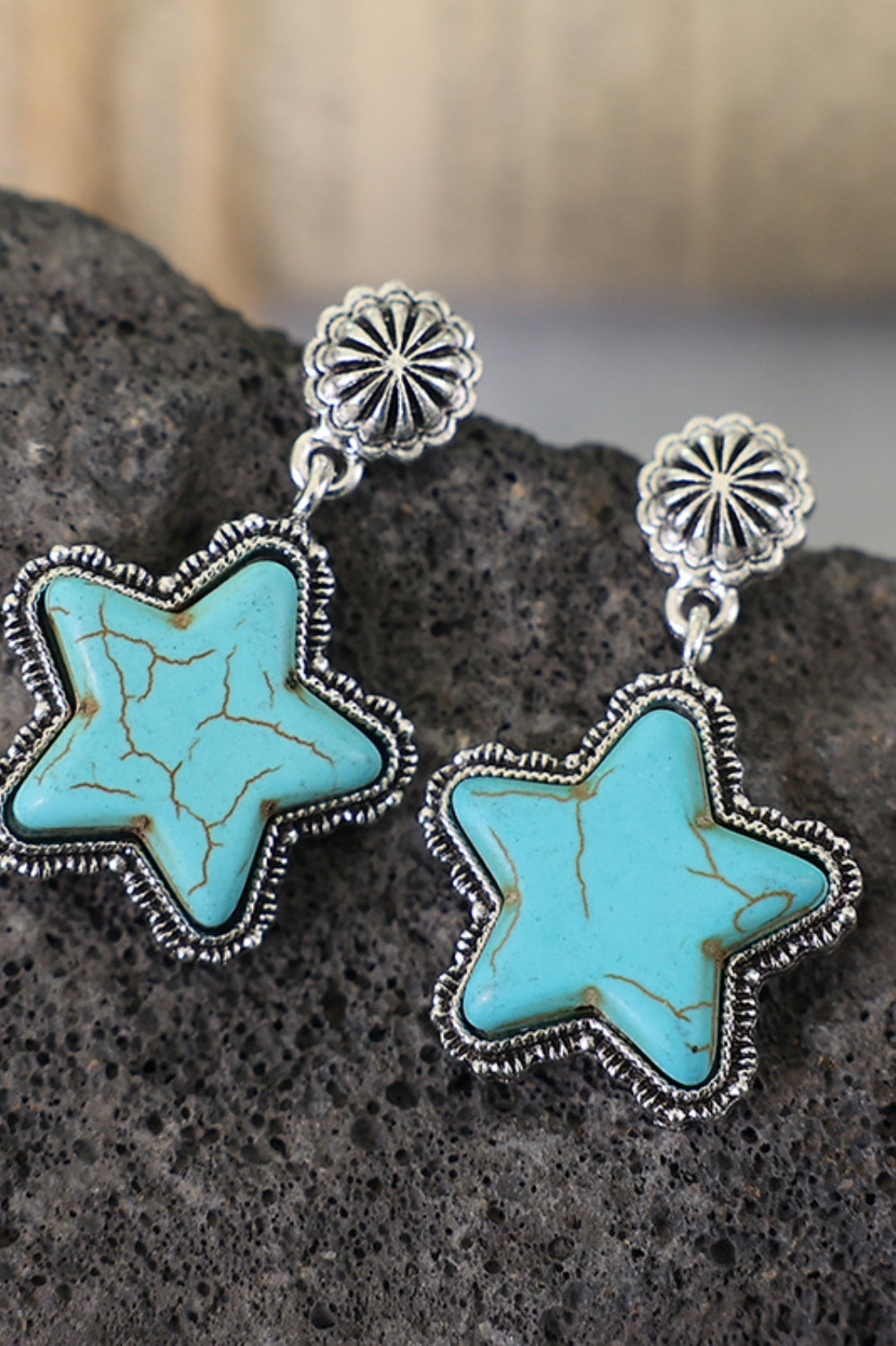 Artificial Turquoise Alloy Star Earrings Trendsi