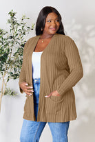 Basic Bae Full Size Ribbed Open Front Cardigan with Pockets Trendsi