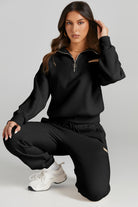 Quarter Zip Top and Drawstring Pants Active Set Trendsi