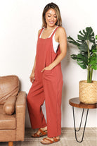Double Take Wide Leg Overalls with Front Pockets Trendsi