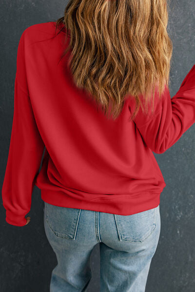 Round Neck Dropped Shoulder Sweatshirt Trendsi