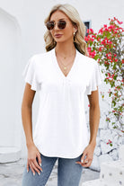 V-Neck Flutter Sleeve T-Shirt Trendsi