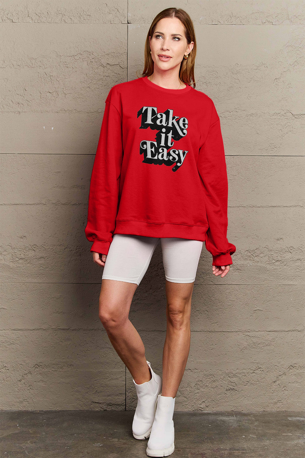 Simply Love Full Size TAKE IT EASY Graphic Sweatshirt Trendsi