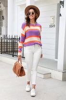 Color Block Round Neck Dropped Shoulder Sweater Trendsi