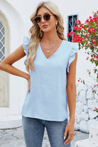 Ruffled V-Neck Cap Sleeve Blouse Trendsi