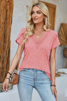 V-Neck Petal Sleeve T-Shirt Trendsi