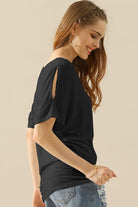 Ninexis Boat Neck Short Sleeve Ruched Side Top Trendsi