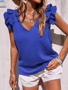 Ruffled V-Neck Cap Sleeve Blouse Trendsi