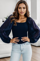 Square Neck Balloon Sleeve Blouse Trendsi