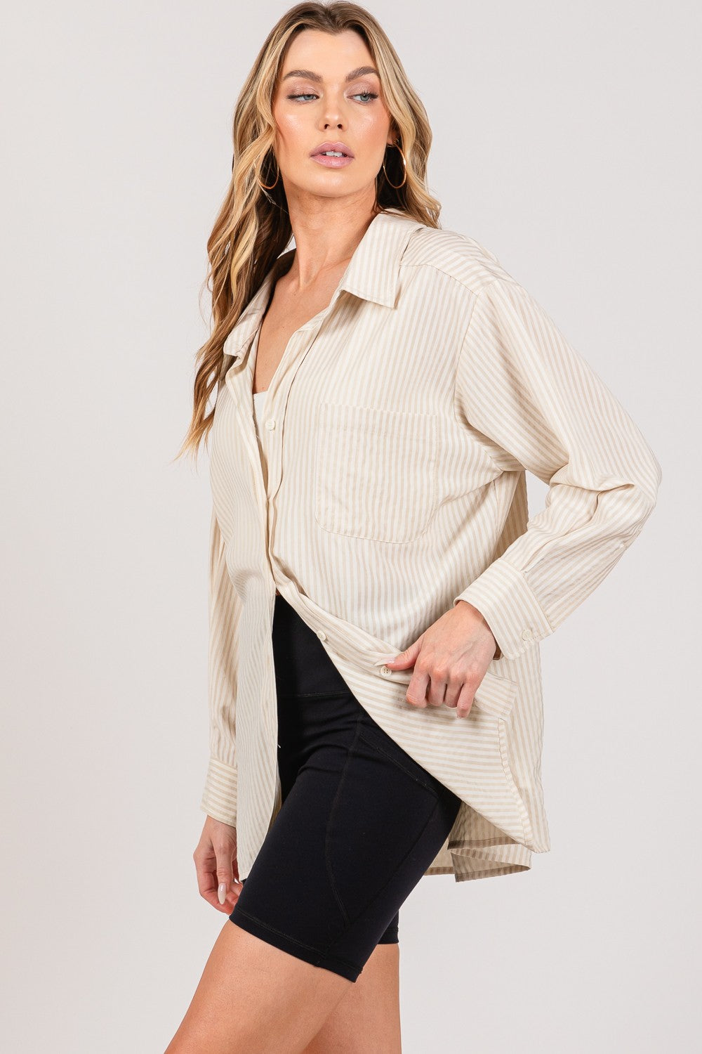 SAGE + FIG Striped Button Up Long Sleeve Shirt Trendsi