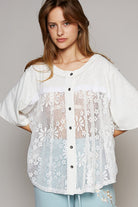 POL Round Neck Short Sleeve Lace Top Trendsi