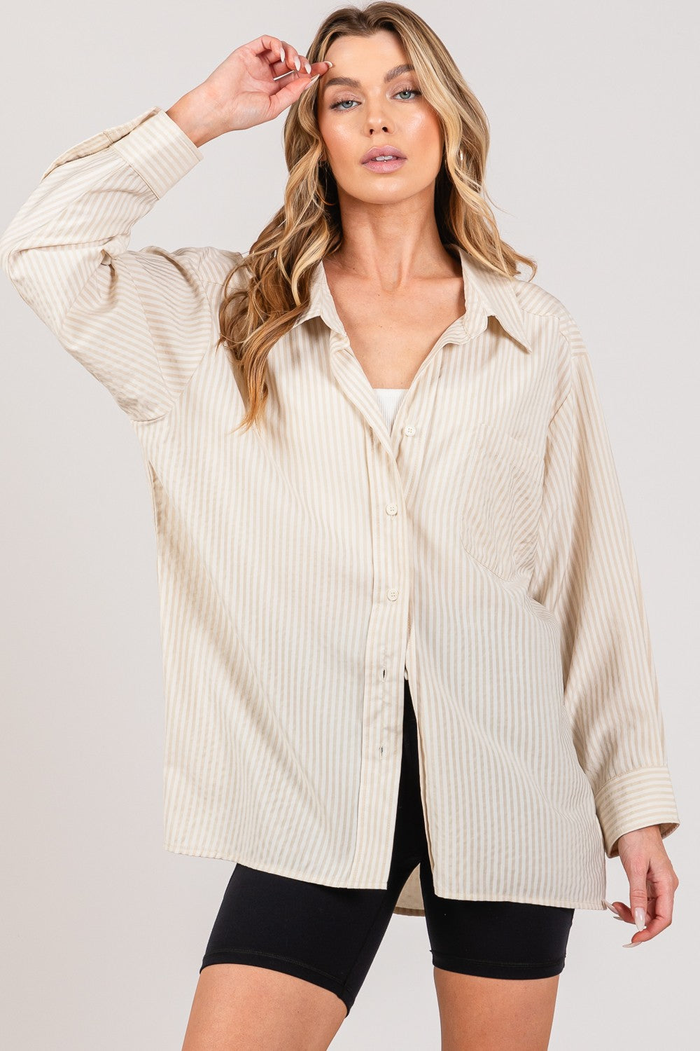 SAGE + FIG Striped Button Up Long Sleeve Shirt Trendsi