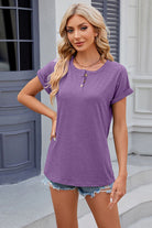 Round Neck Rolled Short Sleeve T-Shirt Trendsi