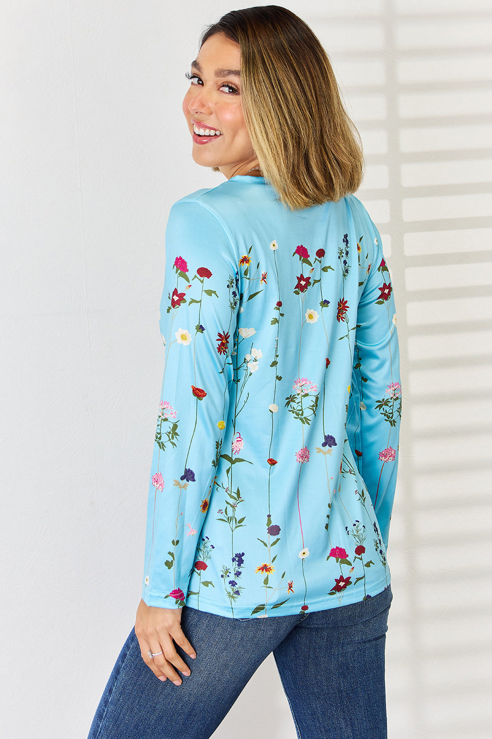 Crisscross Printed Long Sleeve T-Shirt Trendsi